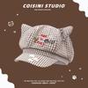 Sweet Plaid Cat Ear Beret Hat for Women Fresh Spring Summer Painter Cap Face Slimming Newsboy Hat