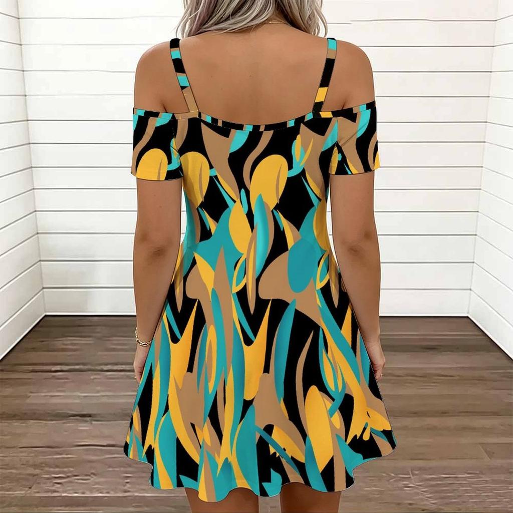 Women Shoulder Strap Plus Size Dress Elegant Floral Printed Loose Summer Vacation Dress