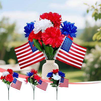 Tree Decoration Tricolor Artificial Flowers Patriotic Silk Rose And Decorative Independence Day
