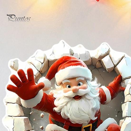 Self Adhesive Christmas Stickers for Door 3D Santa Wall Sticker, Decal, Realistic Breaking Through The Decals Home Decor Effect, Self-Adhesive Festive