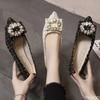 Mote Perle rund spenne enkel sko Mote rutete Dame Flats Nye spisse sko med lav munn Casual komfortable dameflats Mujer