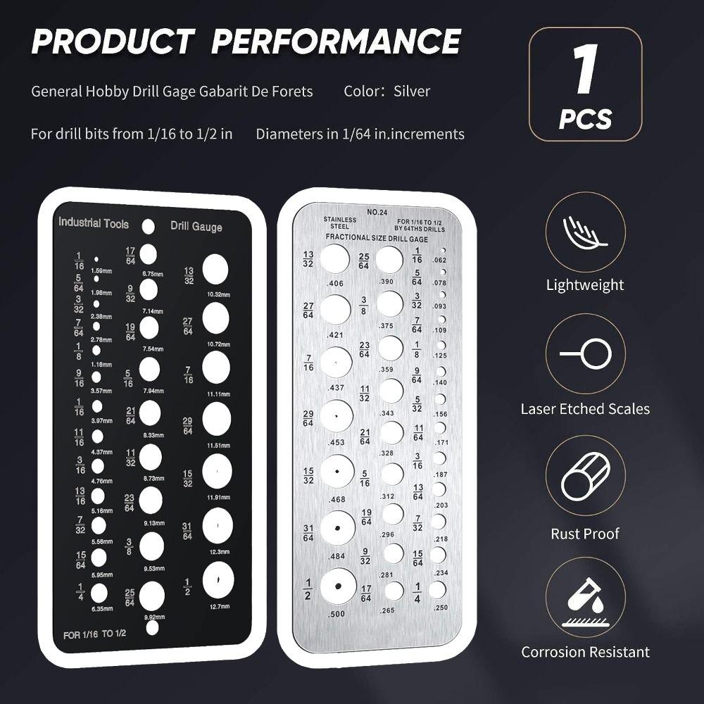 29-Holes Caliper Gauge 1/16 Inch To 1/2 Inch Screw Gauge Card  Measurement Equivalents