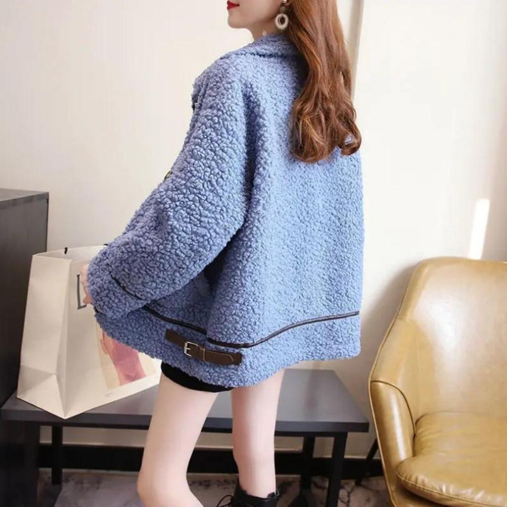 Korejská móda Kabát z ovčí kůže pro ženy Volný Měkká vlna Dámské zimní bundy 2024 Hřejivý Tlustý Dámský univerzální