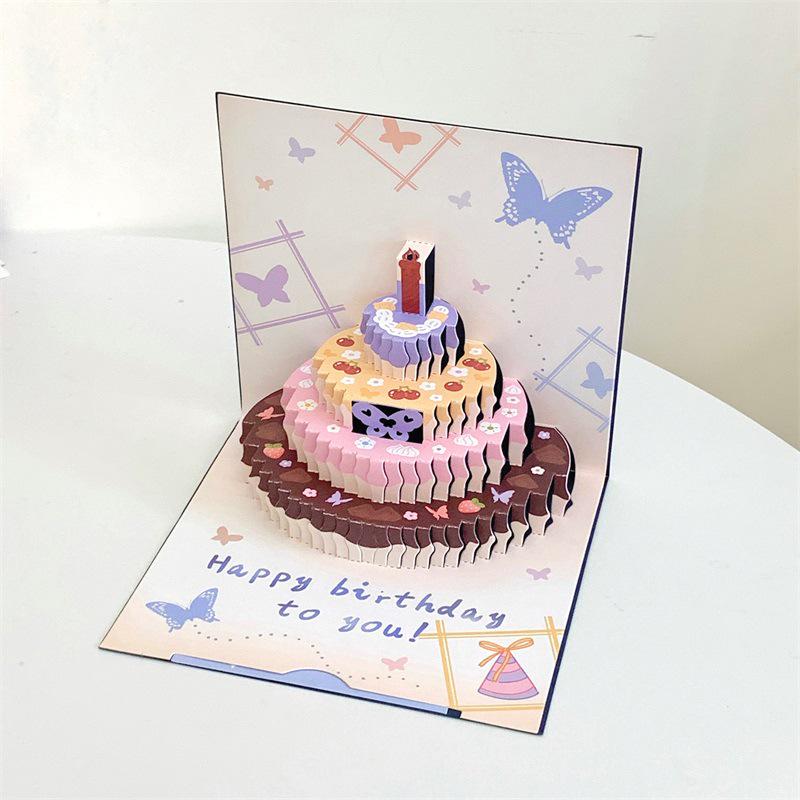 3D Pop-up Birthday Card: Cute Cartoon Butterfly & Cake Design with Envelope