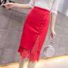 Single-breasted Lace Patchwork Sexy Skirt Women Fashion Solid Color Slim High Waist Skirts