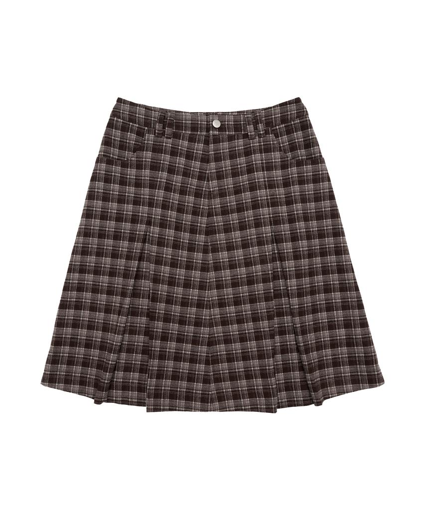 Ames Worldwide Check Pleats Midi Skirt Brown