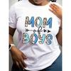 European Size Women's "MOM OF " Leopard Print Graphic T-Shirt - Soft Polyester-Spandex Blend, Casual Crew Neck Short Sleeve Tee
