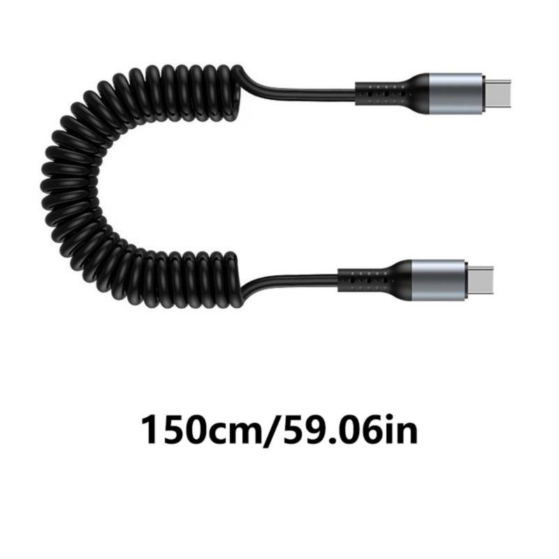 Spring Coiled Data Cable USB Type C Telescopic Charger Wire Line  Adjustable Length up to 1.5m Support 6A Charging