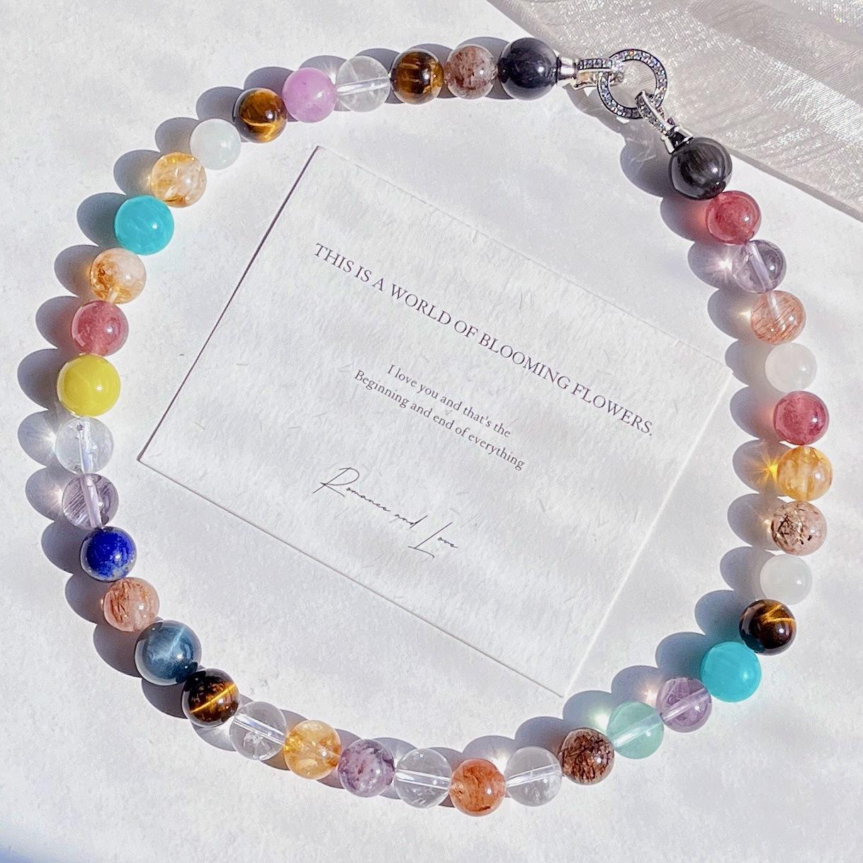 

High Quality Natural White Crystal Citrine Amethyst Purple Lithium Black Gold Super Seven Treasure Necklace Collarbone Chain