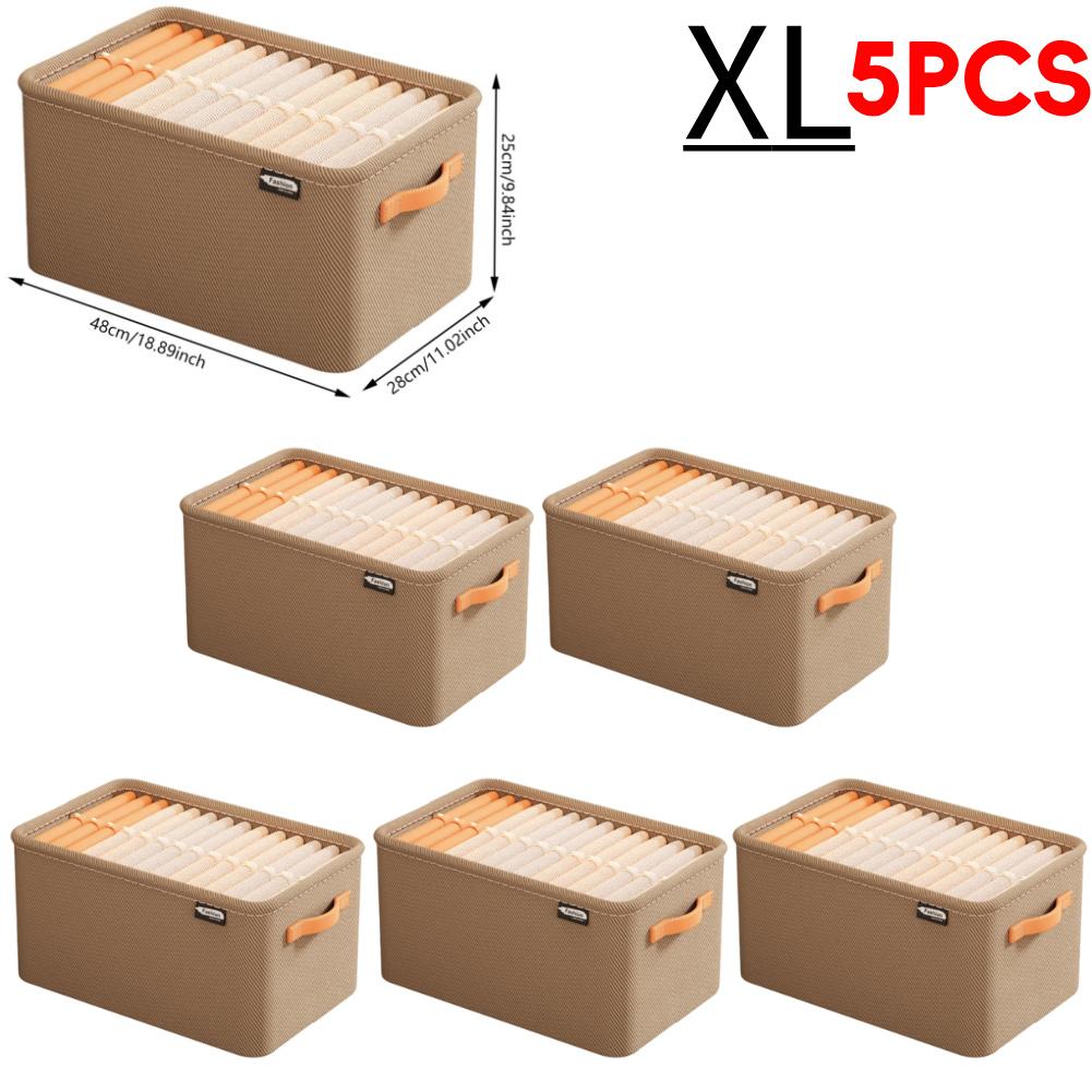1-5PCS Clothes Storage Organizer Cabinet Drawer Organizer with Handle&Steel Frame Clothes Compartment Box for Home Wardrobe