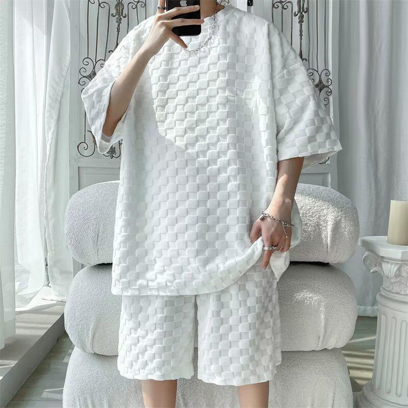 

Мужской летний модный клетчатый комплект с коротким рукавом и шортами 2XL белый