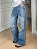 Plus Size Women's High-Waist Ripped Straight-Leg Jeans 2025 - Stylish Washed Wide-Leg Pants