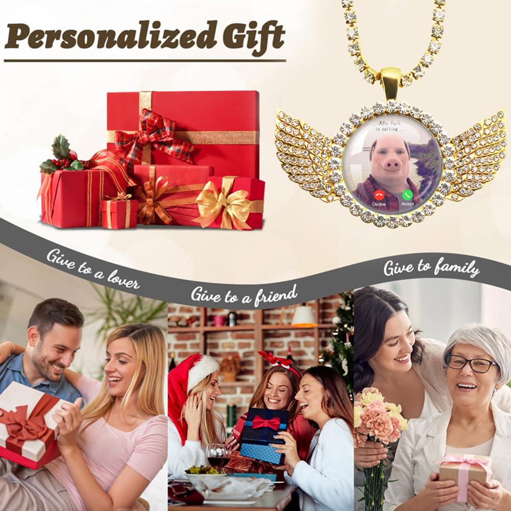 For John Pork Is Calling Funny Pig Necklace Lover Graphic The Moon Answer Call Phone Humor Angel Wings Pendant Necklace Jewelry