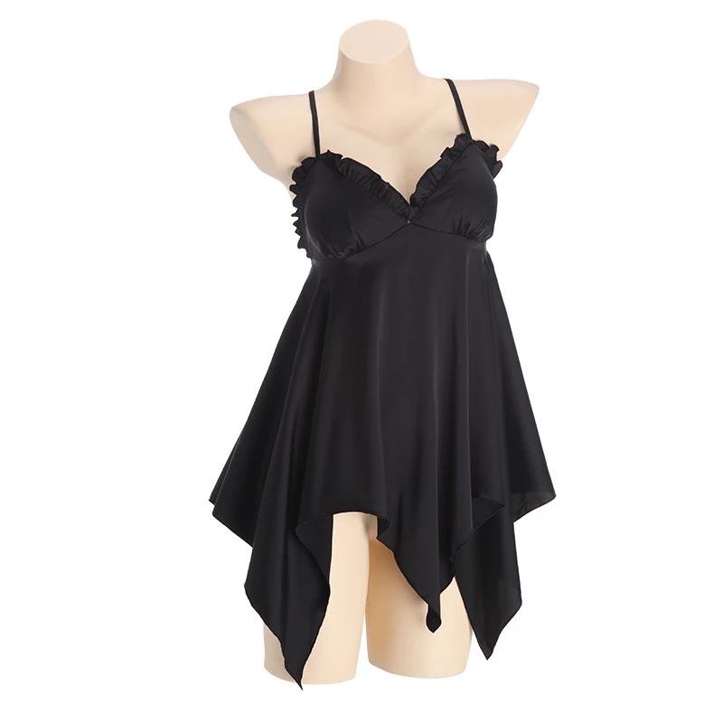 Satin Women's Nightgown Cross Backless Dress with Bra Irregular Suspender Sleeping Women's Pajamas