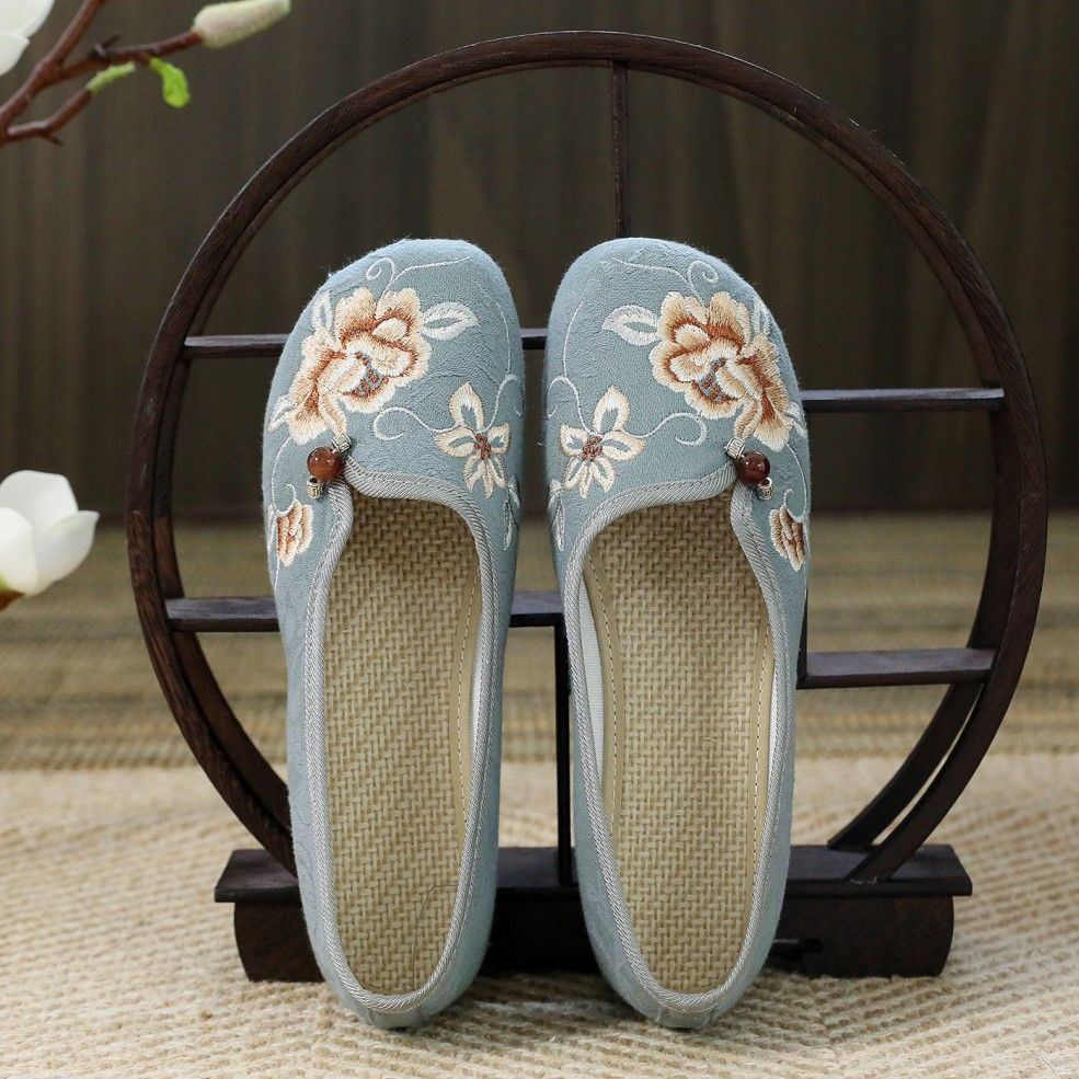 Damen Alt-Peking Stoffschuhe Flach Bequem Mama Bestickte Schuhe Ältere Oma Weichsohlige Damenschuhe
