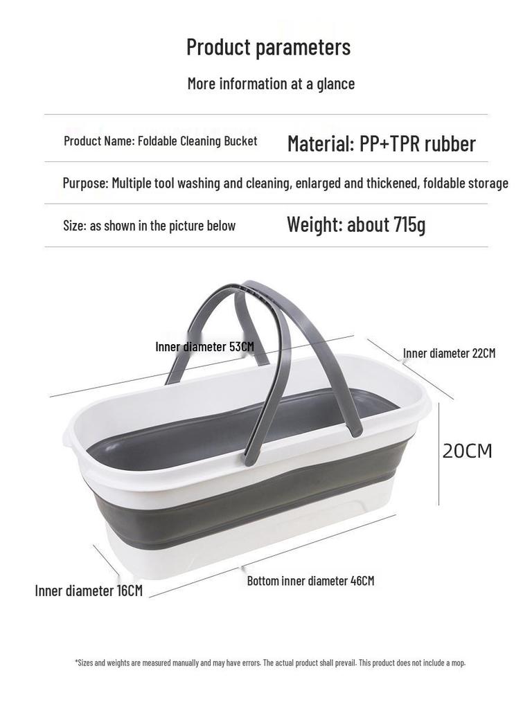 Foldable Rectangular Mop Bucket with Wheels and Handle - Portable Silicone Mopping Bucket