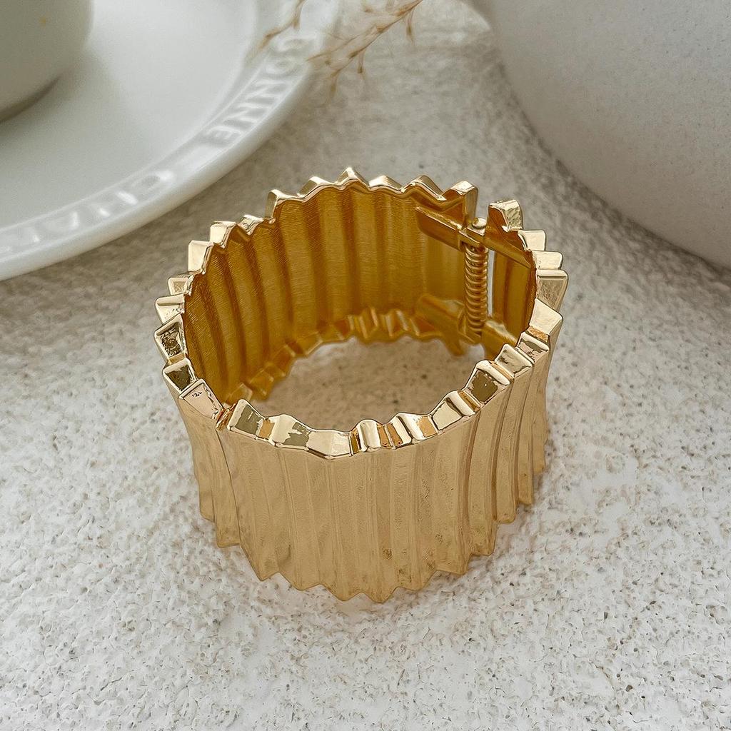 European & American Punk Wide Metal Textured Spring Bracelet for Women