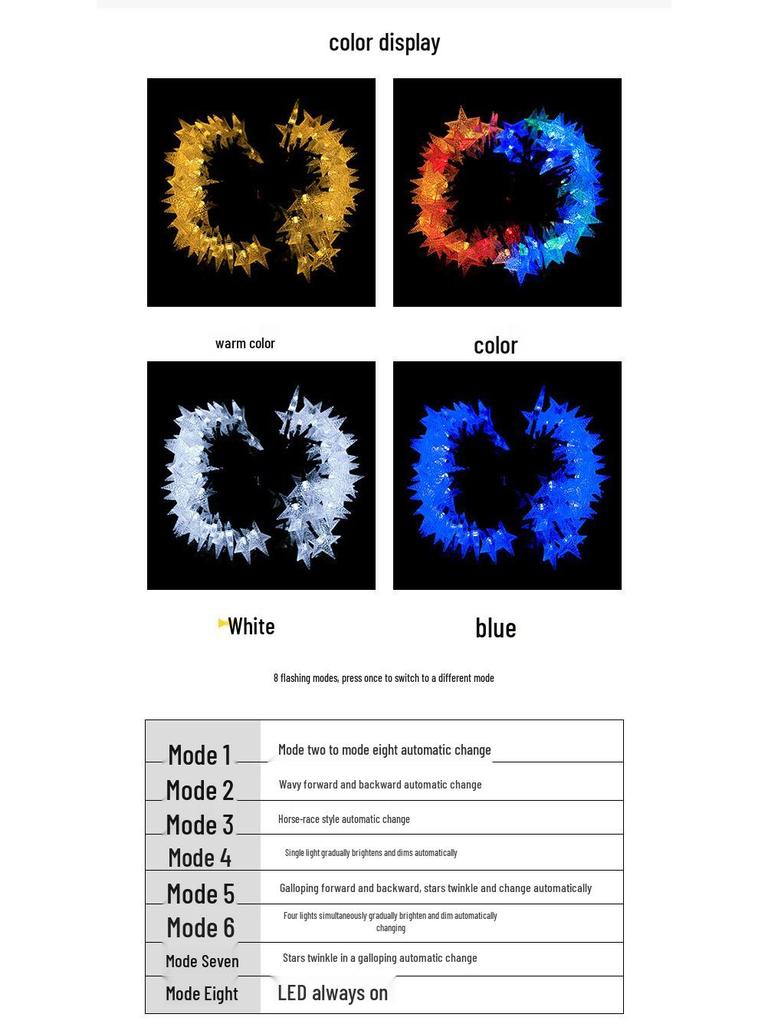 Twinkling LED Solar Pentagram String Lights for Outdoor Christmas Decoration