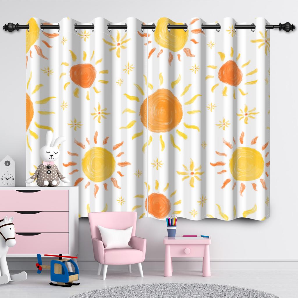 2pcs Curtains Cute Pattern Children Bedroom Daily Home Living Room Apartment Window Decor Blackout Curtains Heat Insulation