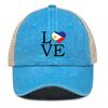 LOVE" Philippine Flag Print Snapback Mesh Cap, Patriotic Man's Cap Distressed Vintage-Inspired Inelastic Simple Adjustable Trucker Hat