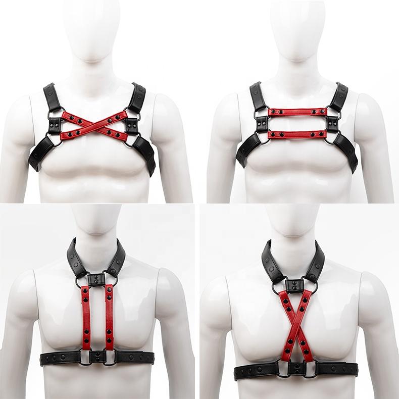 High Quality Men's Bondage Gear Leather Body Harness with Removable Two-Color Chest Straps Sex Toys Flirting Straps