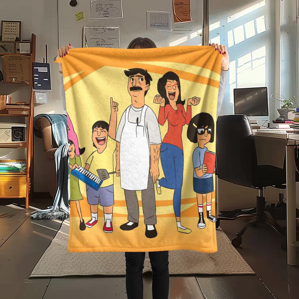 1PC Happy Burger Shop Print FlAannel Blanket, High quality Comfortable for All Seasons, Home Decor, Warmth and Comfort