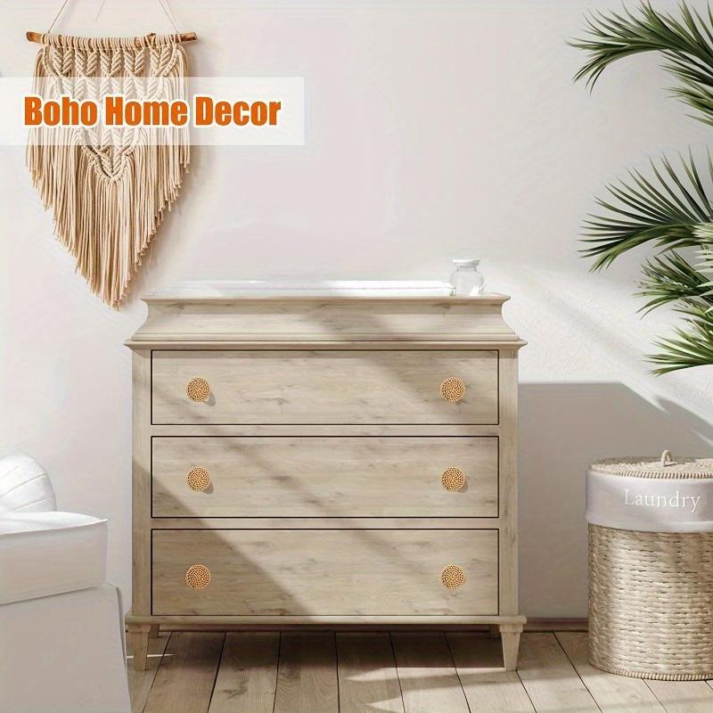 4pcs Retro Rattan Woven Dresser Knobs, Handmade Wicker Woven Pulls With Screws For Cabinets, Drawers