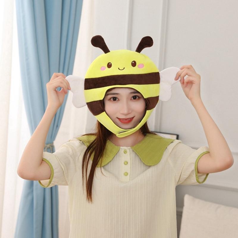 3D Honeybee Hat for Adult Children Cartoon Plush Hat Party Headgear Festival Holiday Photo Props Cap Costume Accessories