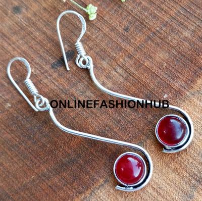 Red Garnet Gemstone 925 Sterling Silver Plated Design Women Fashion Amazing Earring Jewelry