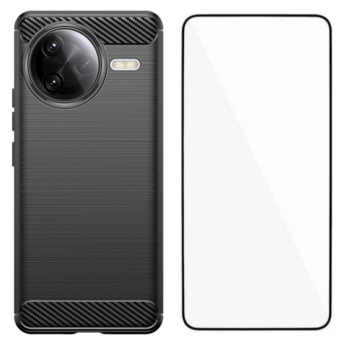 

For Xiaomi Poco F7 Ultra 5G Case with Tempered Glass WANLONFENG LS Series Brushed Texture TPU Phone Cover Black