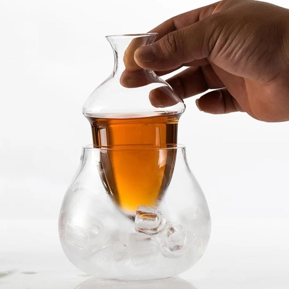 Whiskey Dispenser Transparent Ice Wine Jug Detachable Flat Mouthed Wine Decanter Glass Slant Mouthed Wine Warmer Restaurant
