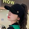 Winter Knitted Earflap Hat for Women Fashion Warm Baseball Cap with Visor Windproof Outdoor Sport Ponytail Hat Winter Accessory