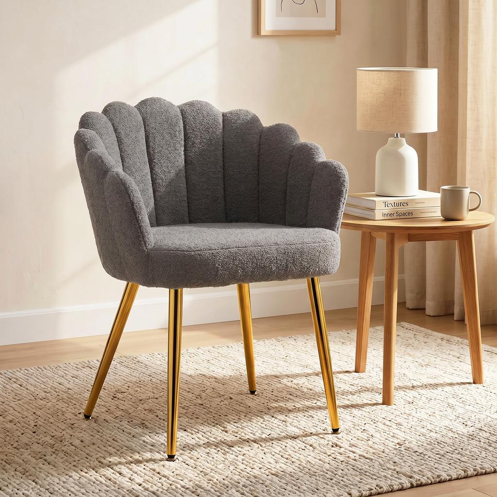 Lounge Chair Petal-Back Armchair Metal Metal Legs for Living Room Bedroom, Grey