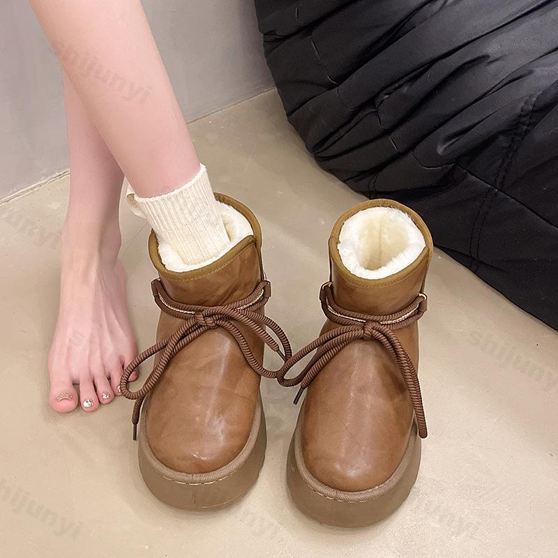 Shoes for Women Boots 2025 New Round Toe Luxury Designer Winter Snow Boots Women Footwear Ladies Fashion Lacing Sports Booties