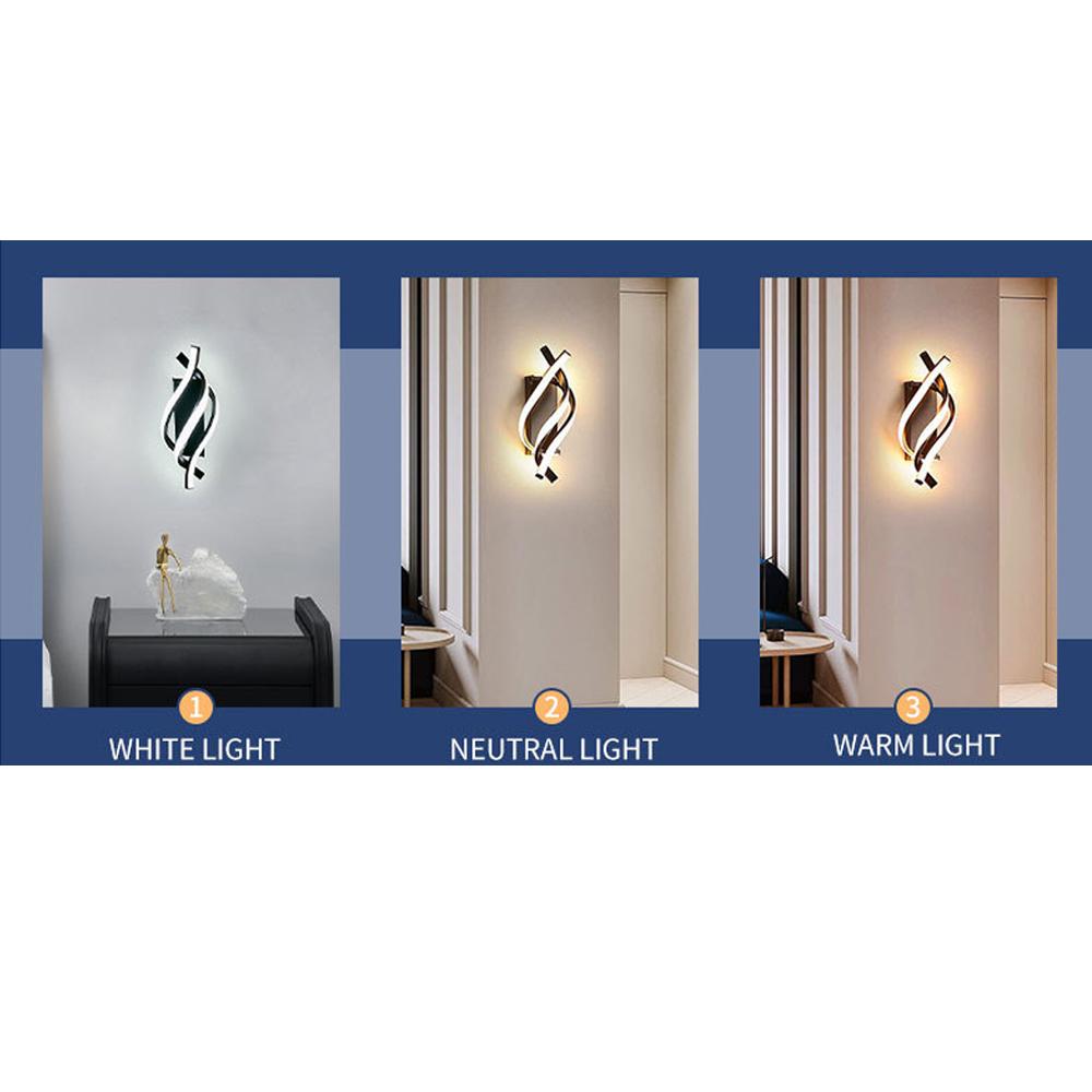 Curved Spiral Design LED Wall Lamp for Bedroom Bedside Corridor Living Room Staircase Corridor Lighting Fixtures Tricolor Light