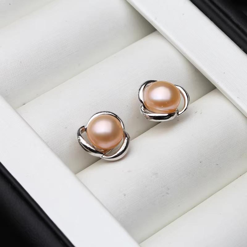 Genuine Silver 925 White Stud Earrings Pearl Woman,Natural  Freshwater Bridal Jewelry Pearl Earrings Wife Mother Gift Pink Black