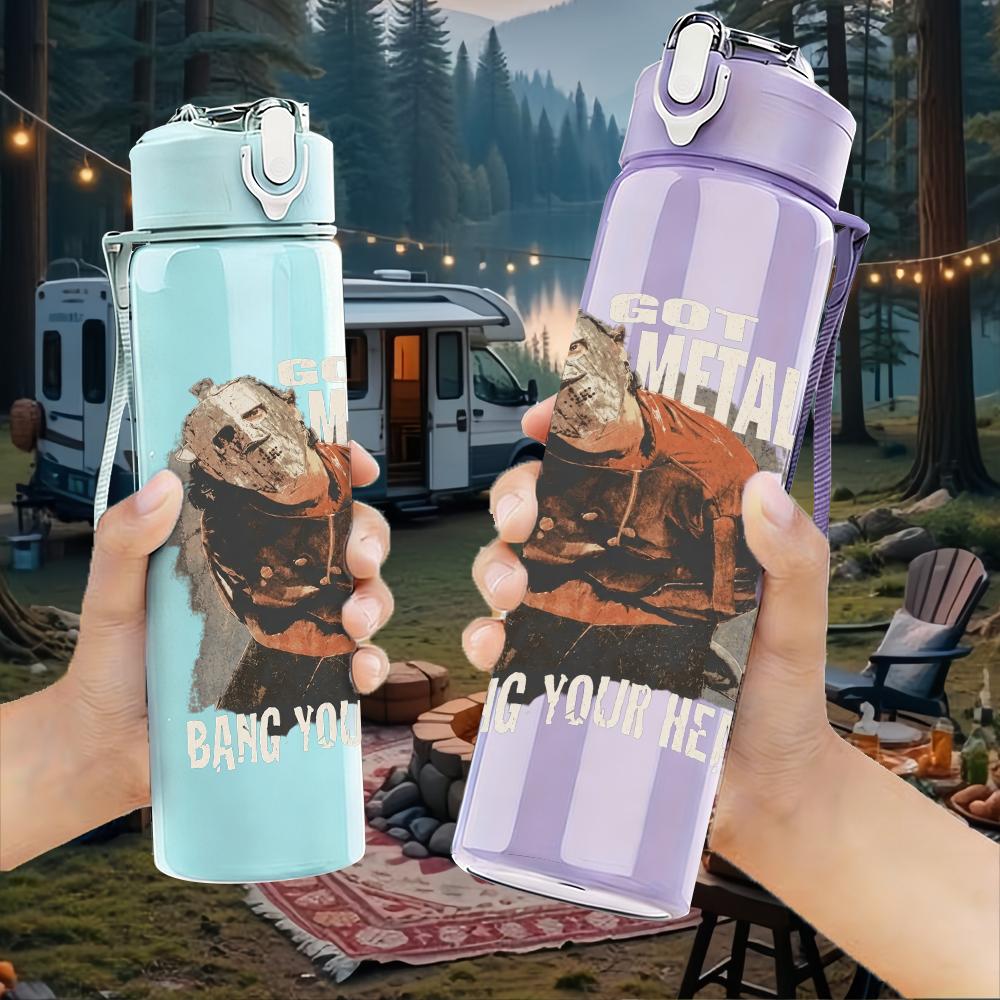 1PC Buffalo western animal crest print 750ml colorful plastic sports water bottle leakproof pop up lid with straw for outdoor work home use
