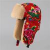 Ethnic Wind Big Flower Northeast Lei Feng Hat Women'S Winter Thickened Velvet Ear Protection Cotton Hat Outdoor Cold Cycling Windproof Hat