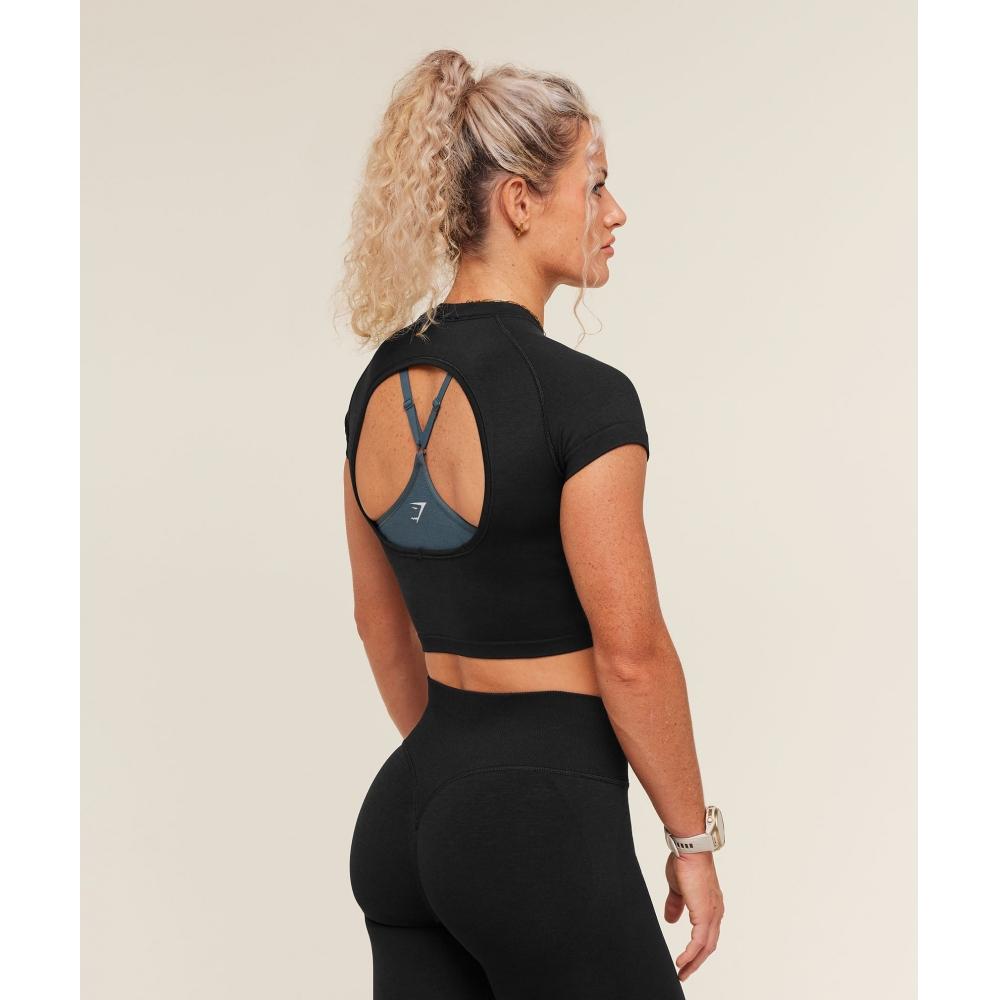 Gymshark Interval Seamless Short Sleeve Crop Top Black B6b1k Bb2j