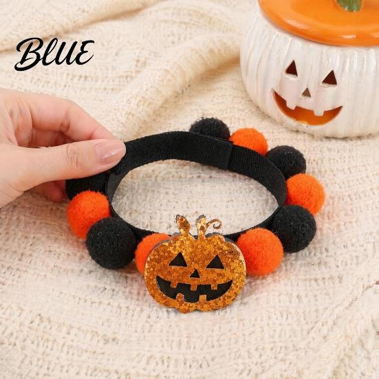 Pom-pom Pet Collar Halloween Cat Collar Adjustable Cute Pumpkin Bat Witch Dog Orange And Black Pom-poms for Cats Dogs Themed Accessories