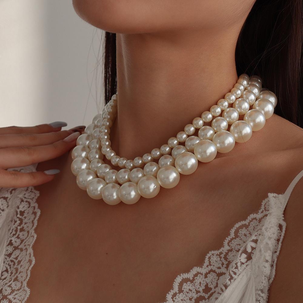 Tooxika Retro Elegant Fashion Choker Necklace Exaggerated Pearl Geometric Personality Temperament Necklace