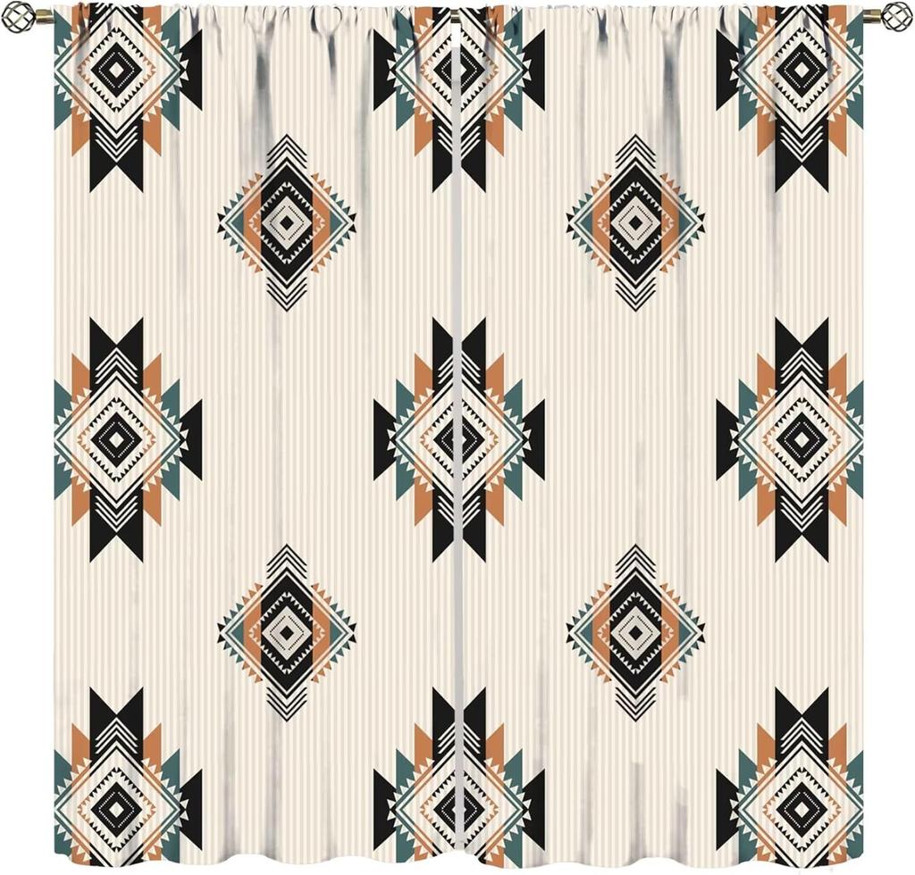 Tribal Geometric Pattern Curtains,Traditional Southwestern Style Aztec Window Treatments for Bedroom Living Room,Minimalist