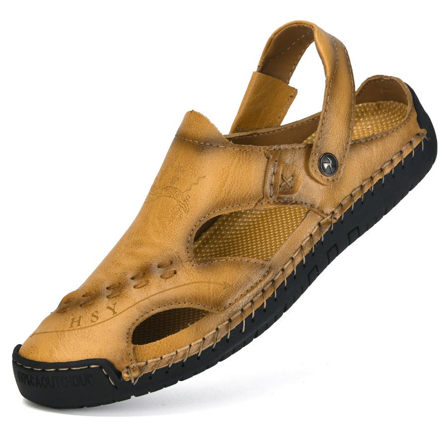 New Men's Summer Men's Shoes Casual Hole Hole Leather Shoes Bag Head Sandals Fashion Half Slippers Beach Large Size