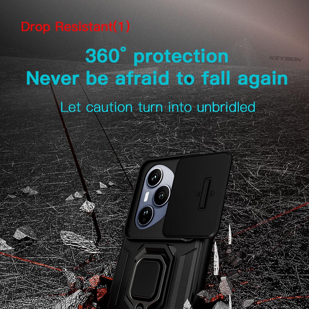 KEYSION Shockproof Armor Case for HONOR 400 Pro 5G Slide Camera Lens Protection Ring Stand Phone Cover for Huawei Honor 400 5G