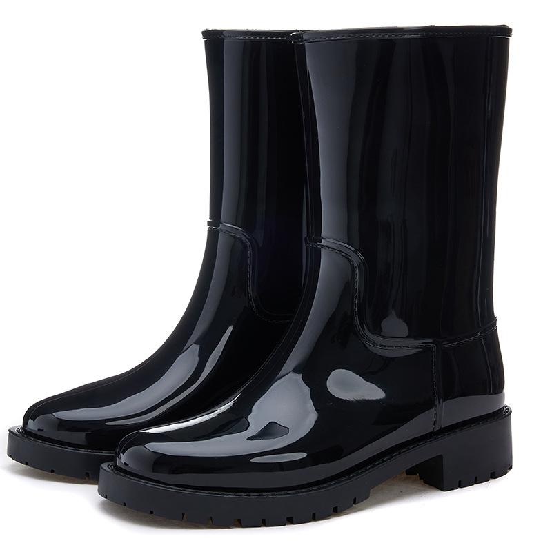 New Medium Tube Rain Shoes Women's Rubber Shoes Wear Non-slip Water Boots Thickened Water Shoes Velvet Labor Insurance Car Wash Kitchen Rain Boots