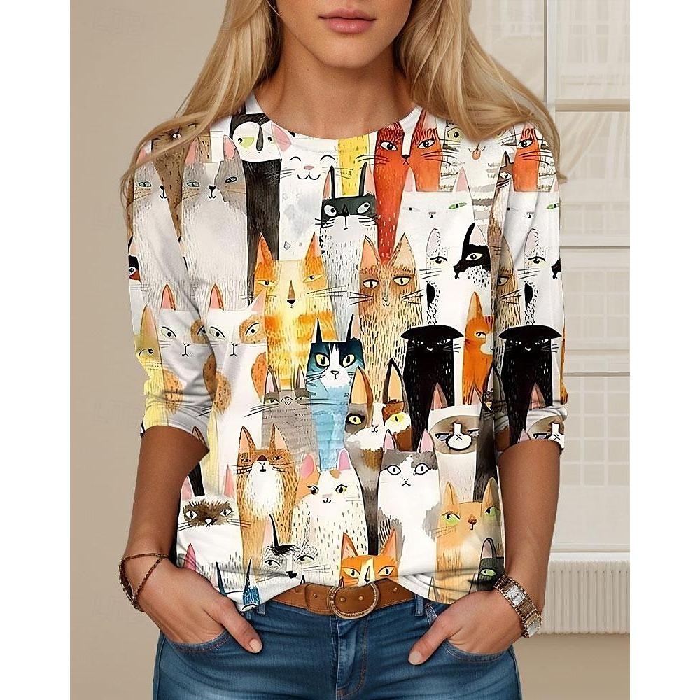 Ladies' 3D Printed T-shirt with Floral Patterns for Spring and Autumn Seasons, Casual and Fashionable Short Sleeved Shirt