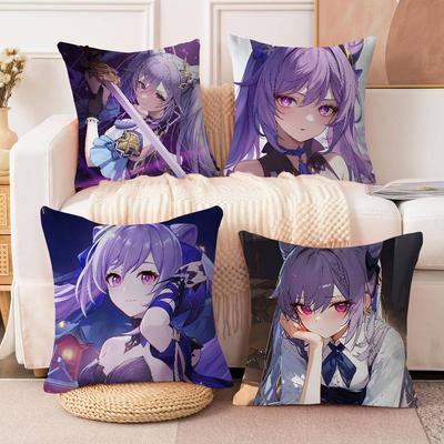Keqing Anime Pillowcase Toon Gift Cushion Cover Bedroom Home Sofa Chair Seat Decor Pillow Case