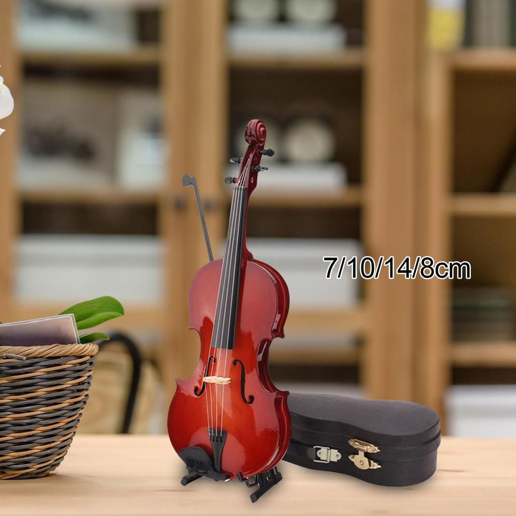 Mini Violin Model Ornament Dollhouse Decor Gifts Photography Props Accessories Miniature Violin for Christmas Desktop Home Decor
