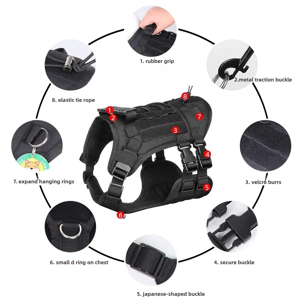 Oxford Cloth Pet Tactical Chest Back Solid and Durable Dog Vest Large Dogs Leash Explosion Shock Pet Products Supplies