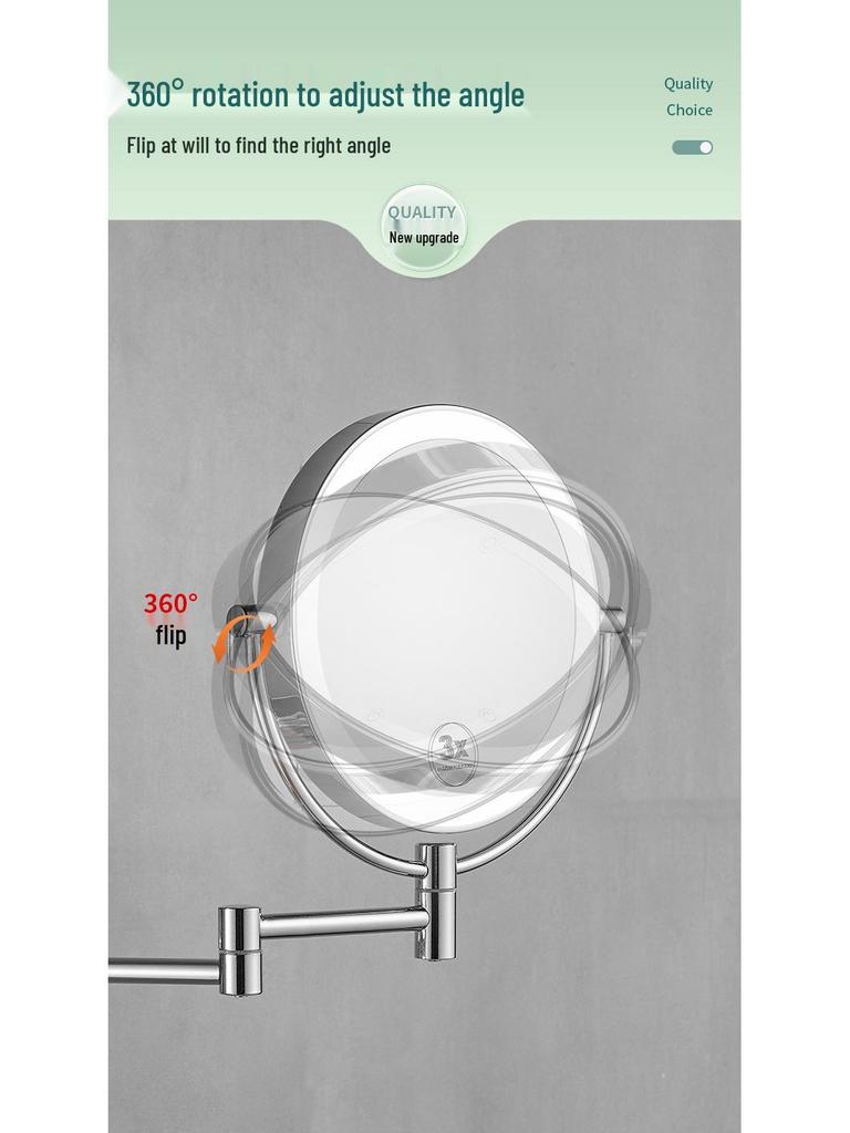 Wall-Mounted LED Double-Sided Bathroom Makeup Mirror with Light and Magnifying Function